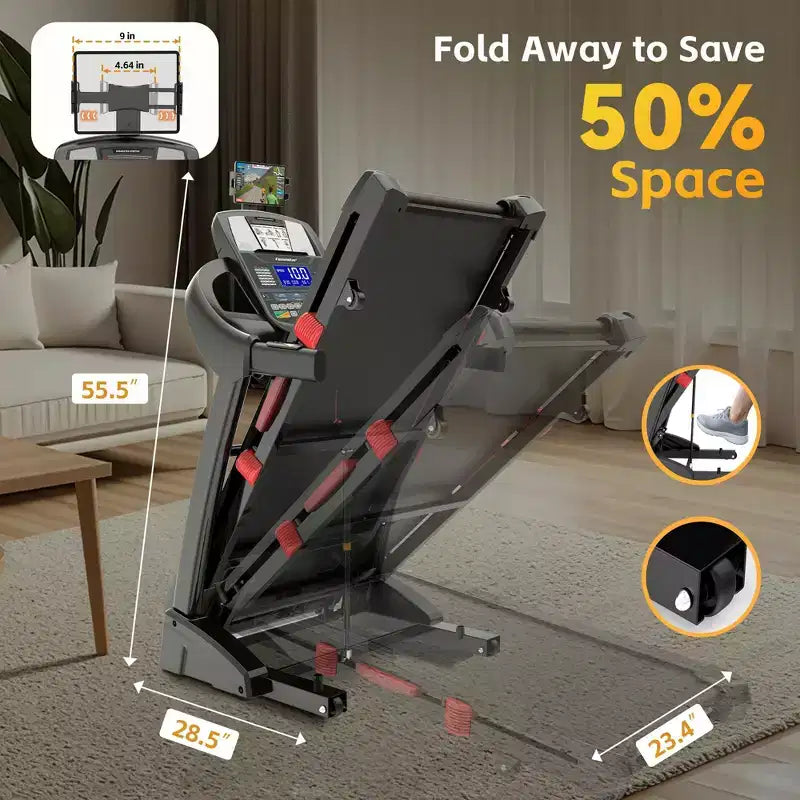 Tapis de course domestique de 181 kg avec inclinaison de 20 %, tapis de course pliable de 5,0 CV pour l'exercice, 1-19,3 km/h, contrôle via application, absorption des chocs, soutien des genoux