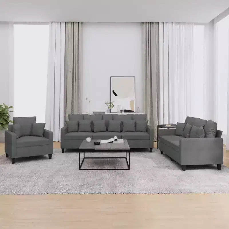 vidaXL Ensemble de canapés 3 places avec oreillers - Tissu gris foncé