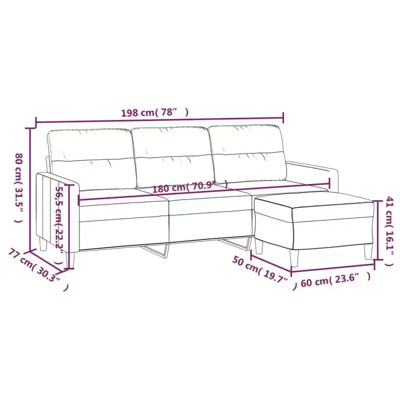 vidaXL 3-Seater Sofa with Footstool Dark Gray 70.9 Fabric