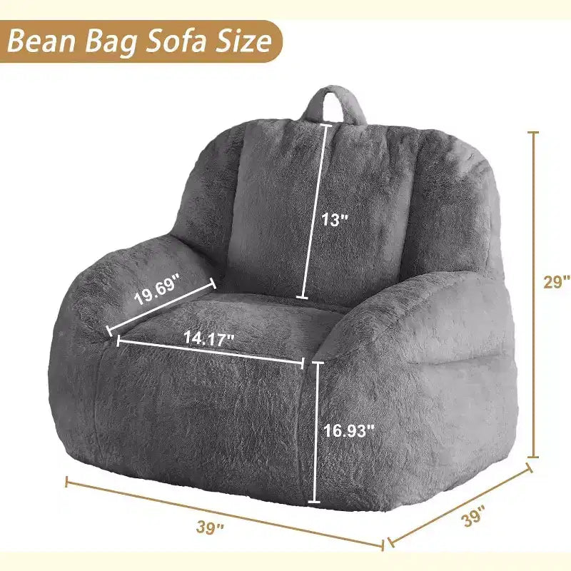 Extra Large Faux Fur Bean Bag Chair, Plush Floor Lounger with Handle for Living Room, Oversized Comfort for Adults, Durable and Easy to Move