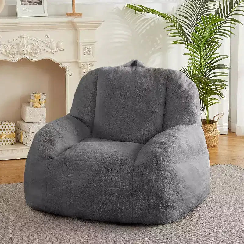 Extra Large Faux Fur Bean Bag Chair, Plush Floor Lounger with Handle for Living Room, Oversized Comfort for Adults, Durable and Easy to Move