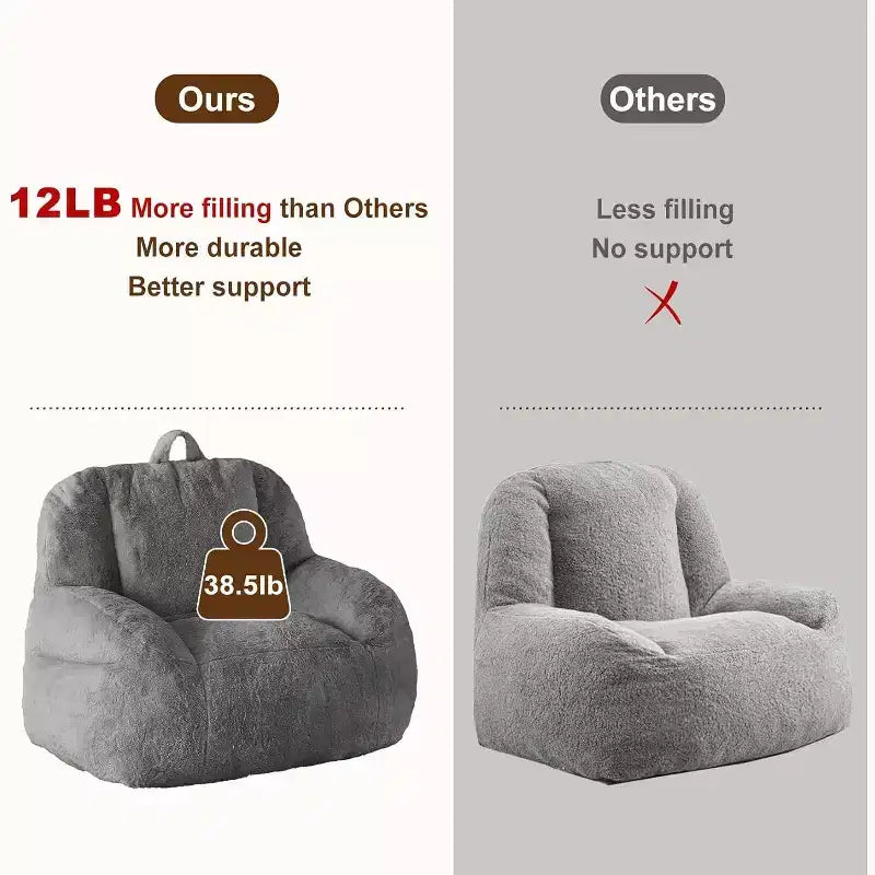 Extra Large Faux Fur Bean Bag Chair, Plush Floor Lounger with Handle for Living Room, Oversized Comfort for Adults, Durable and Easy to Move