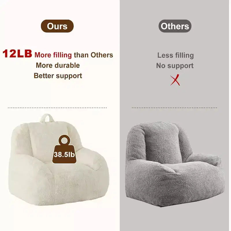 Extra Large Faux Fur Bean Bag Chair, Plush Floor Lounger with Handle for Living Room, Oversized Comfort for Adults, Durable and Easy to Move