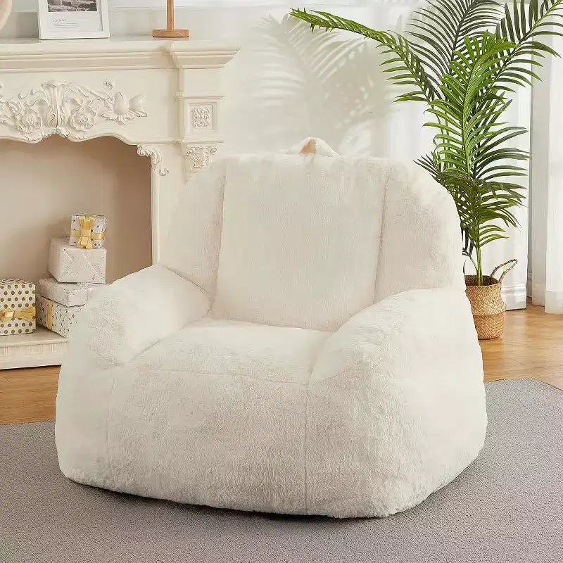 Extra Large Faux Fur Bean Bag Chair, Plush Floor Lounger with Handle for Living Room, Oversized Comfort for Adults, Durable and Easy to Move