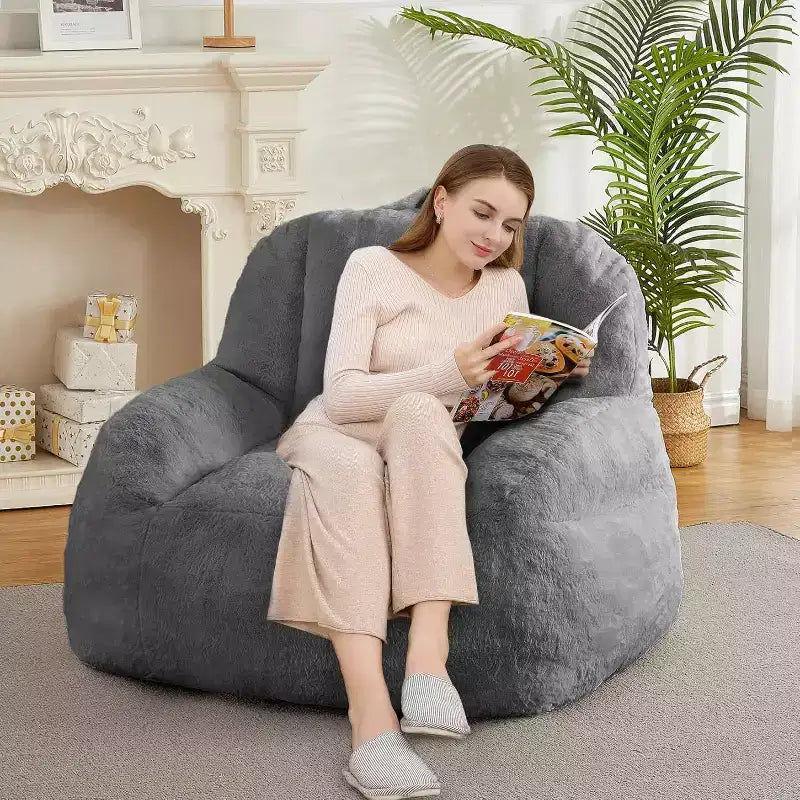 Extra Large Faux Fur Bean Bag Chair, Plush Floor Lounger with Handle for Living Room, Oversized Comfort for Adults, Durable and Easy to Move