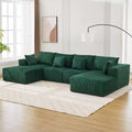 Sofa, 137 Oversized U-Shaped Cloud Couch  Corduroy Modular Sectional with Double Chaise No Assembly Deep Seat Green for Living Room