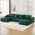 Sofa, 137 Oversized U-Shaped Cloud Couch  Corduroy Modular Sectional with Double Chaise No Assembly Deep Seat Green for Living Room