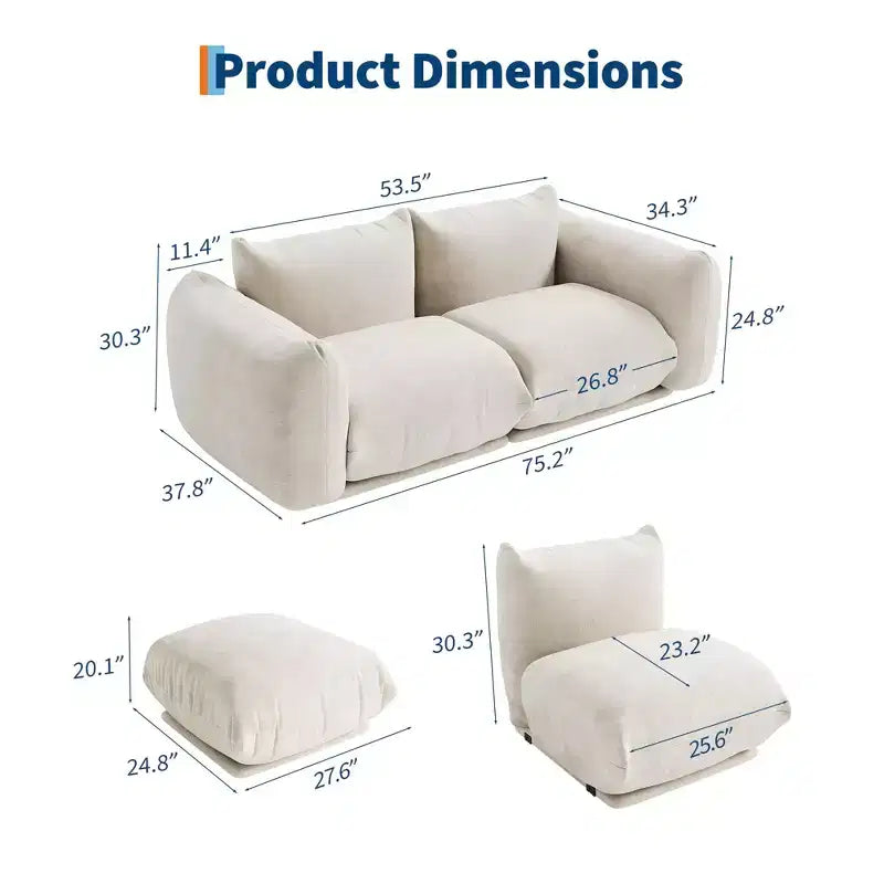 Canapé, Sectionnel Modulaire en U 126 Places Nuage en Chenille, Canapé sans Os à Assise Profonde pour Grand Salon/Espace Familial Beige