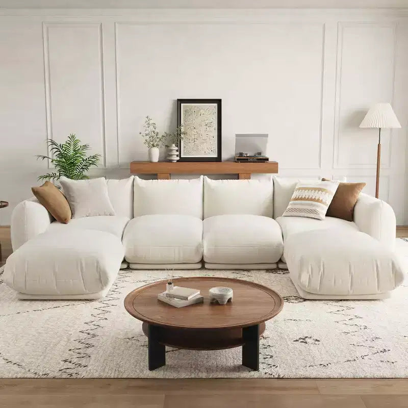 Canapé, Sectionnel Modulaire en U 126 Places Nuage en Chenille, Canapé sans Os à Assise Profonde pour Grand Salon/Espace Familial Beige
