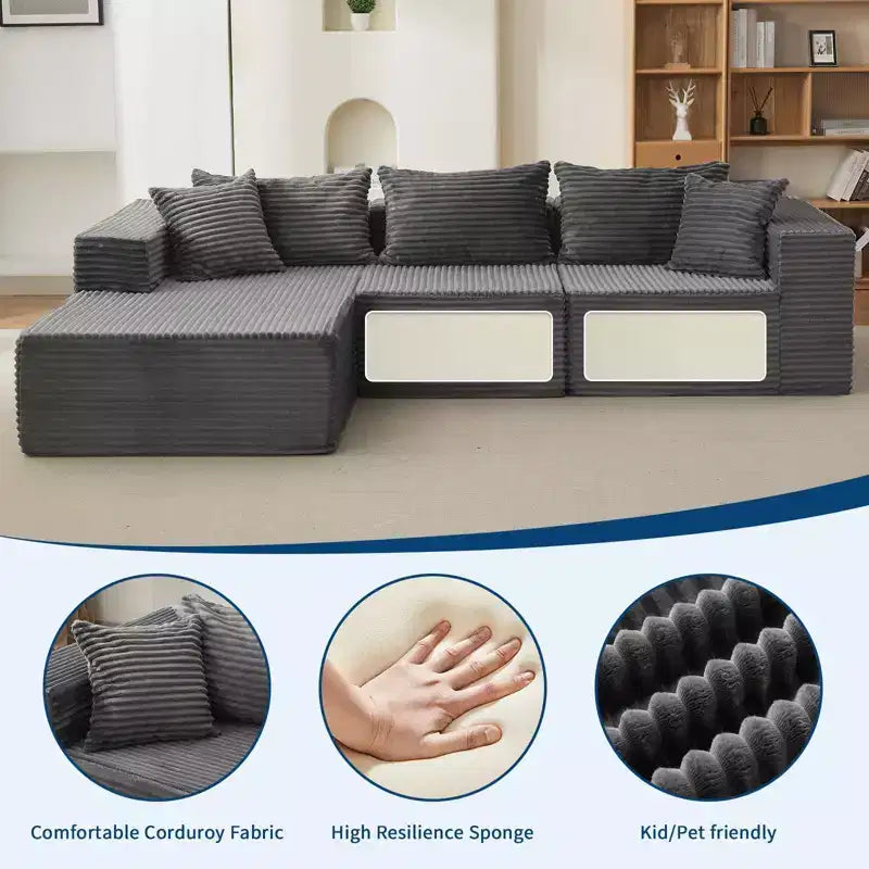 106 Cloud Couch Sectional 3-Seat Sofa with L-Shape Chaise and Memory Foam for Living Room, No Assembly Required Upholstered Couch