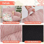 Canapé-poire en velours côtelé rose avec coussin moelleux, un siège de sol douillet pour les chambres et les salles de jeux. Conception souple et offrant un bon maintien, avec poignées pour un transport facile.