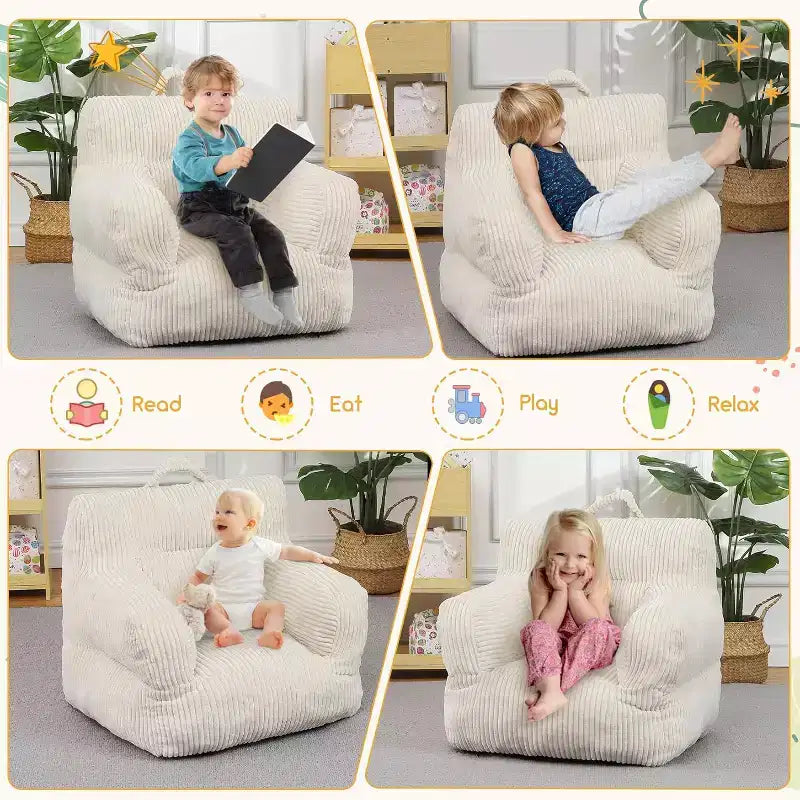 Canapé-poire en velours côtelé rose avec coussin moelleux, un siège de sol douillet pour les chambres et les salles de jeux. Conception souple et offrant un bon maintien, avec poignées pour un transport facile.