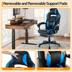 Ergonomic Gaming Chair, High-Back PU Computer Chair, Retractable Footrest, Height Adjustable, Adjustable Lumbar & Headrest, Swivel Office Chair