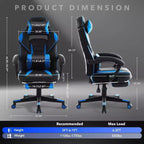 Ergonomic Gaming Chair, High-Back PU Computer Chair, Retractable Footrest, Height Adjustable, Adjustable Lumbar & Headrest, Swivel Office Chair
