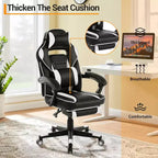 Ergonomic Gaming Chair, High-Back PU Computer Chair, Retractable Footrest, Height Adjustable, Adjustable Lumbar & Headrest, Swivel Office Chair
