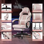 Ergonomic Gaming Chair, High-Back PU Computer Chair, Retractable Footrest, Height Adjustable, Adjustable Lumbar & Headrest, Swivel Office Chair