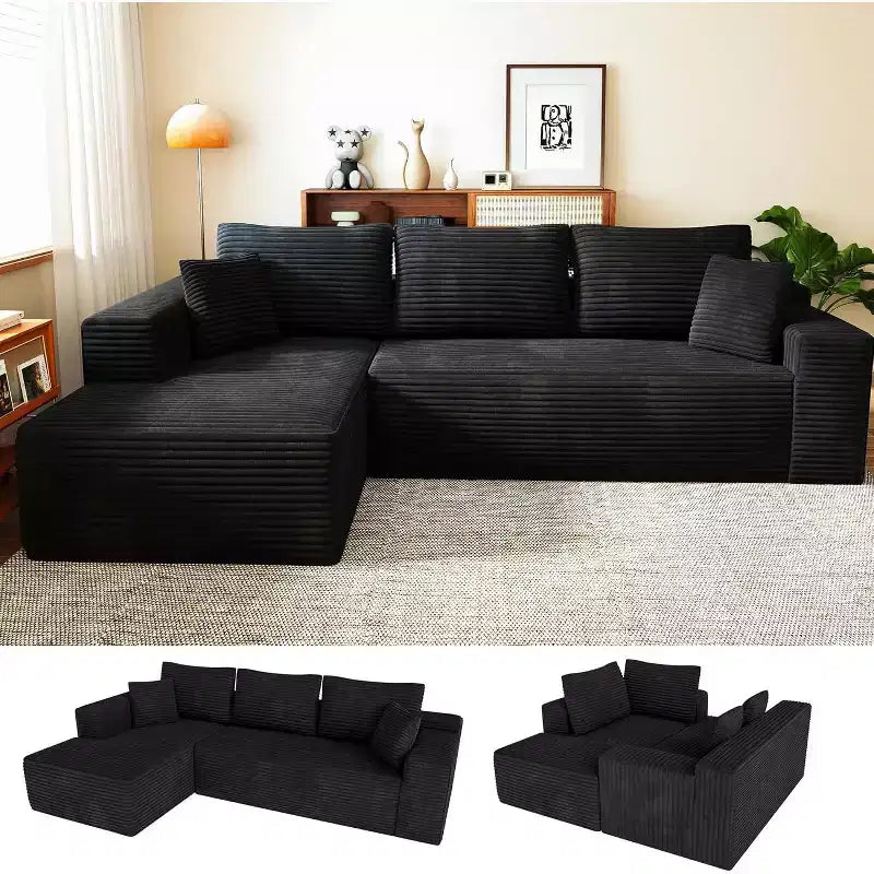 104 Modular Corduroy Sofa, 2-Box Delivery, 300 lb/Seat, Memory-Foam, 15.2 Ergonomic Height, Buckle-Lock, Tool-Free, Living-Room Ready