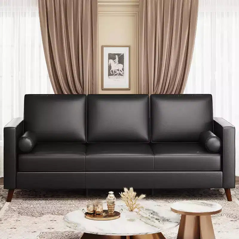 Canapé 3 places moderne du milieu du siècle, canapé à assise profonde avec housse amovible, sectionnel en tissu noir pour salon et appartement