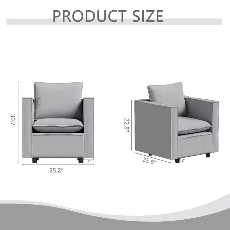 MAYEERTY Gray Single Sofa Chair, Decorative Chairs with Soft Seat Cushion Armchairs for Reading Room Living Room