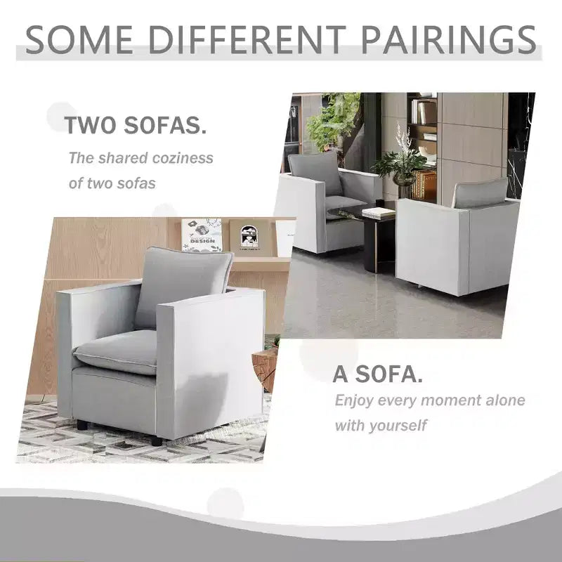 MAYEERTY Gray Single Sofa Chair, Decorative Chairs with Soft Seat Cushion Armchairs for Reading Room Living Room