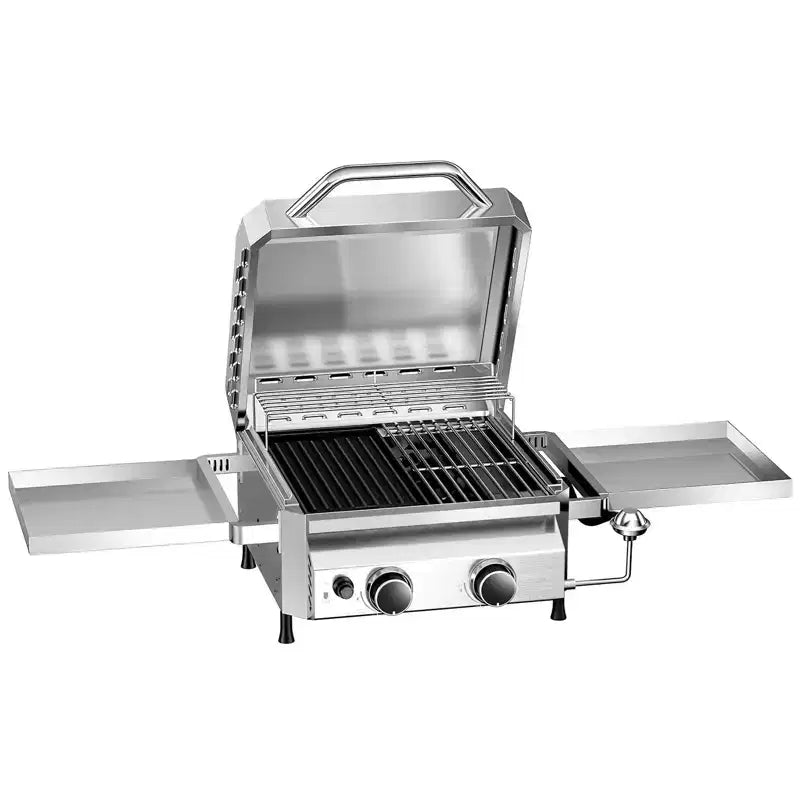 R.W.FLAME Portable 2-Burner Stainless Steel BBQ Grill - 16,000 BTU, 304 Stainless Steel, 3-Year Warranty