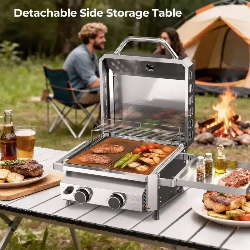 R.W.FLAME Barbecue portable 2 feux en acier inoxydable - 16 000 BTU, acier inoxydable 304, garantie 3 ans