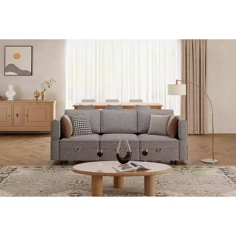 Sofa, Modular Sectional 3-Seat  Convertible U-Shape with Reversible Chaise/Storage Seats/Ottomans Chenille Grey