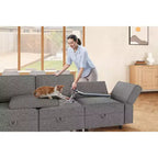 Canapé modulable 3 places convertible en U avec méridienne réversible/sièges de rangement/poufs en tissu chenille gris