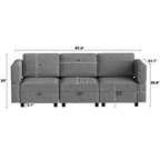 Canapé modulable 3 places convertible en U avec méridienne réversible/sièges de rangement/poufs en tissu chenille gris
