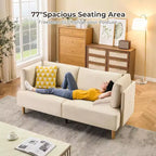 Causeuse 76 en velours beige, 2 places surdimensionnée avec assise très profonde et 2 oreillers amovibles, canapé moelleux pour salon moderne