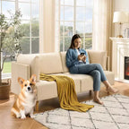 Causeuse 76 en velours beige, 2 places surdimensionnée avec assise très profonde et 2 oreillers amovibles, canapé moelleux pour salon moderne