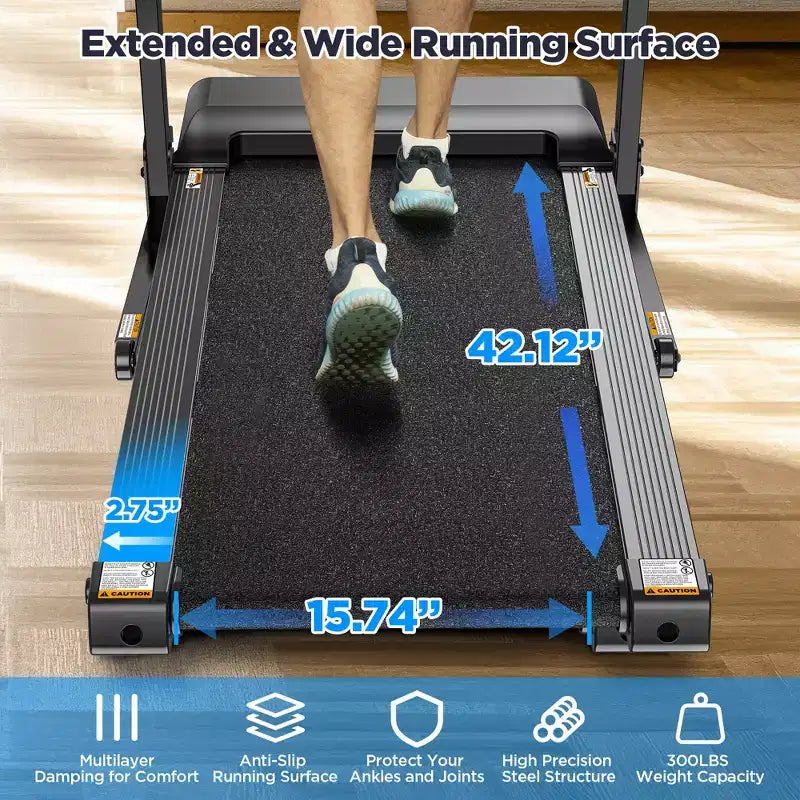 3HP Folding Treadmill w/ Incline for Home, 300LBS Capacity Portable Treadmill, Free Training Classes w/ APP, 71 Program, 7.5MPH for Jogging Walking