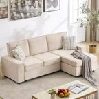 Sofa, L-Shaped Modular Sectional  Deep Seat Corduroy Cloud Couch Convertible with Washable Covers for Living Room/Office Beige