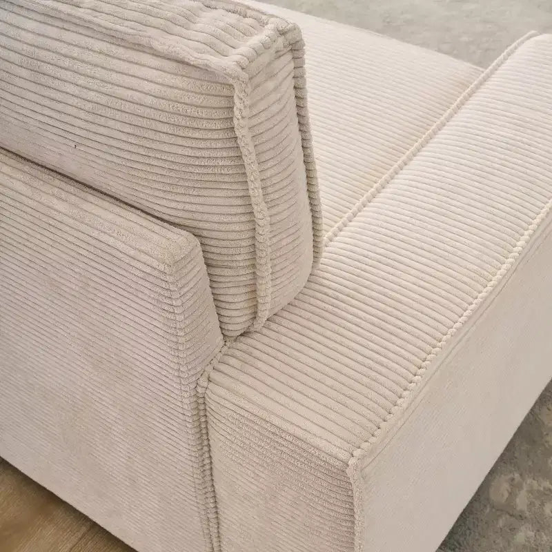 Canapé modulaire sectionnel en L, assise profonde, en velours côtelé, convertible, avec housses lavables pour salon/bureau beige