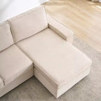 Canapé modulaire sectionnel en L, assise profonde, en velours côtelé, convertible, avec housses lavables pour salon/bureau beige