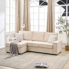 Canapé modulaire sectionnel en L, assise profonde, en velours côtelé, convertible, avec housses lavables pour salon/bureau beige