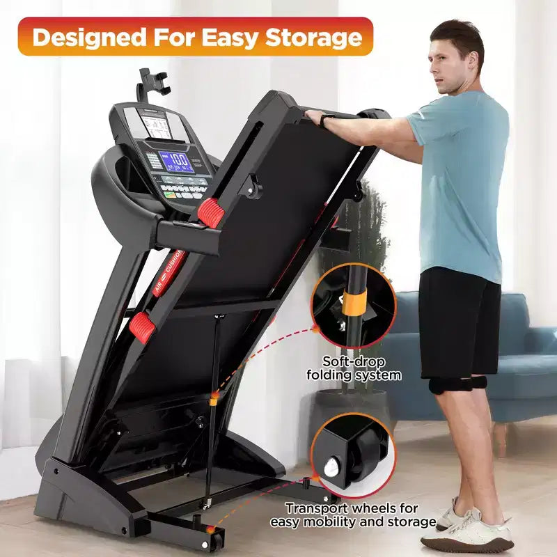 4.75HP Foldable Treadmill, 300lb Capacity,20% Auto Incline, Smart APP w/ Virtual Running Walking,64+3+3+1 Programs,12MPH, Portable Treadmill for Home
