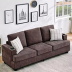 Modern 89 in 3-Seater Sofa for Living Room,Comfy Couches with Deep Seat, Chenille Couch with Cup Holders and Side Storage Pockets for Apartment Lounge