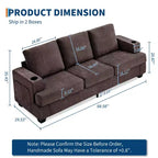 Modern 89 in 3-Seater Sofa for Living Room,Comfy Couches with Deep Seat, Chenille Couch with Cup Holders and Side Storage Pockets for Apartment Lounge