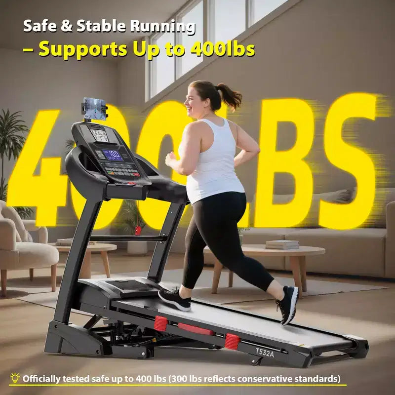 Tapis Roulant Pliable, Capacité de 180 kg, Tapis de Course 5.0HP avec Inclinaison de 20% pour la Maison, Plateau de 45 cm Large et Épaissi, 0.9-19 km/h