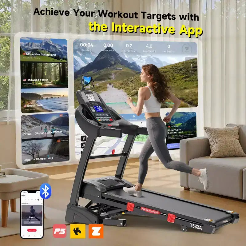 Tapis Roulant Pliable, Capacité de 180 kg, Tapis de Course 5.0HP avec Inclinaison de 20% pour la Maison, Plateau de 45 cm Large et Épaissi, 0.9-19 km/h