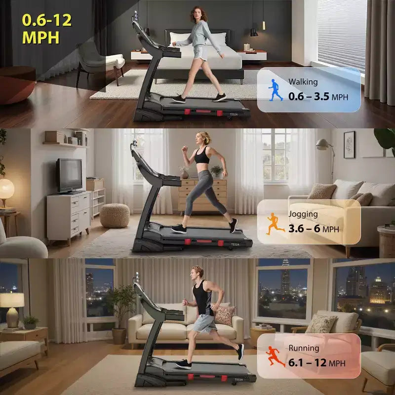 Tapis Roulant Pliable, Capacité de 180 kg, Tapis de Course 5.0HP avec Inclinaison de 20% pour la Maison, Plateau de 45 cm Large et Épaissi, 0.9-19 km/h