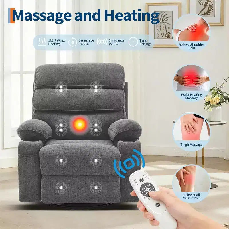 Fauteuil inclinable Acekool Massage Rocker, 8 points de vibration, pivotant, lin, porte-gobelets, 180 kg, pour salon