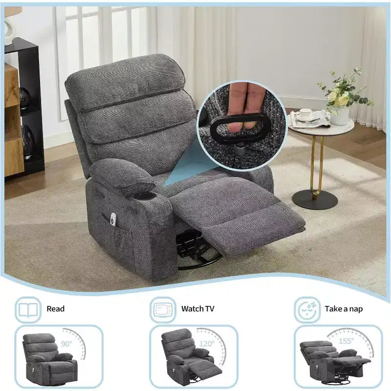 Fauteuil inclinable Acekool Massage Rocker, 8 points de vibration, pivotant, lin, porte-gobelets, 180 kg, pour salon