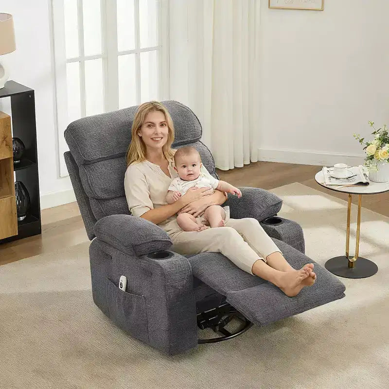 Fauteuil inclinable Acekool Massage Rocker, 8 points de vibration, pivotant, lin, porte-gobelets, 180 kg, pour salon