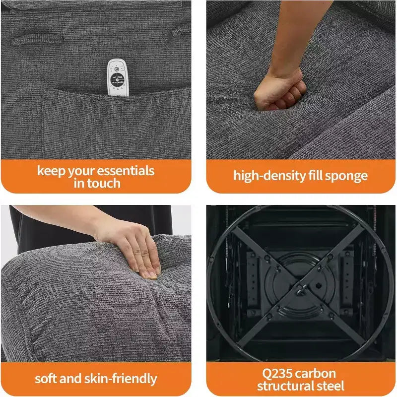 Fauteuil inclinable Acekool Massage Rocker, 8 points de vibration, pivotant, lin, porte-gobelets, 180 kg, pour salon