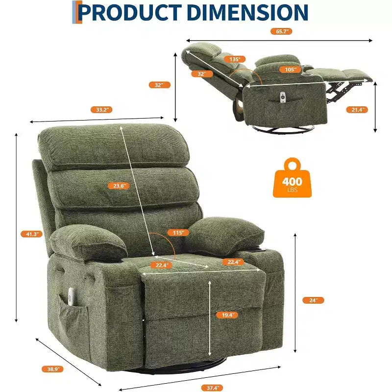 Fauteuil inclinable Acekool Massage Rocker, 8 points de vibration, pivotant, lin, porte-gobelets, 180 kg, pour salon