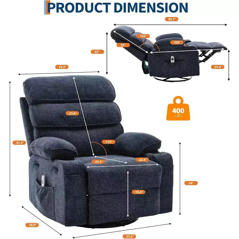 Fauteuil inclinable Acekool Massage Rocker, 8 points de vibration, pivotant, lin, porte-gobelets, 180 kg, pour salon