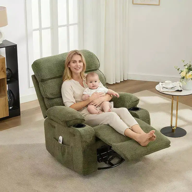 Fauteuil inclinable Acekool Massage Rocker, 8 points de vibration, pivotant, lin, porte-gobelets, 180 kg, pour salon