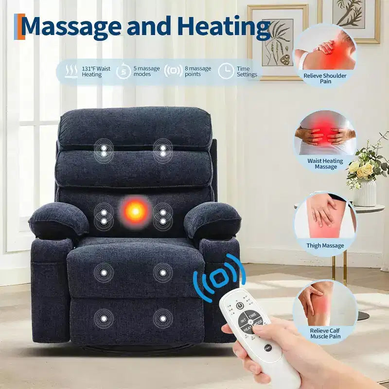 Fauteuil inclinable Acekool Massage Rocker, 8 points de vibration, pivotant, lin, porte-gobelets, 180 kg, pour salon